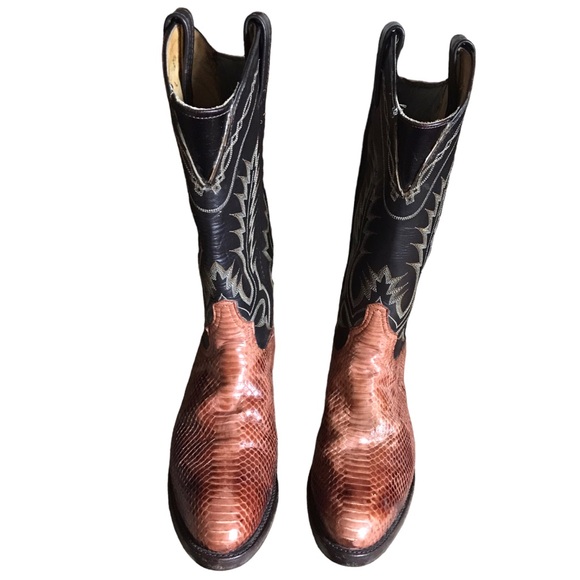 Mens 7 D Tony Lama Python Snakeskin Two Toned Black And Brown Roper Cowboy Boots - Picture 11 of 13